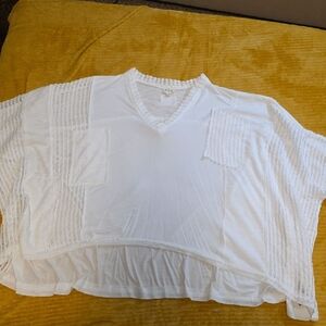 POL White V-Neck Top with Textured Trim